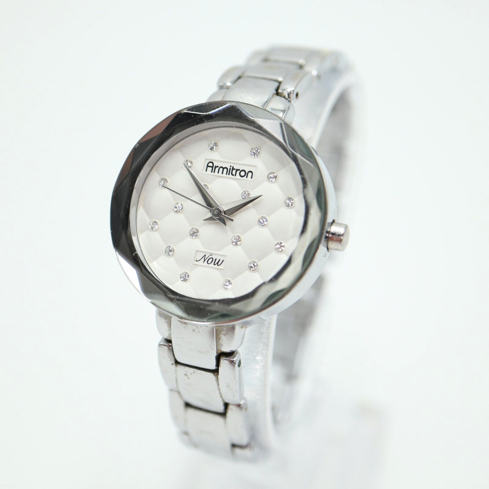 Armitron Now Womens Silver Tone Watch 28mm Jewel Dial Bracelet w New Battery